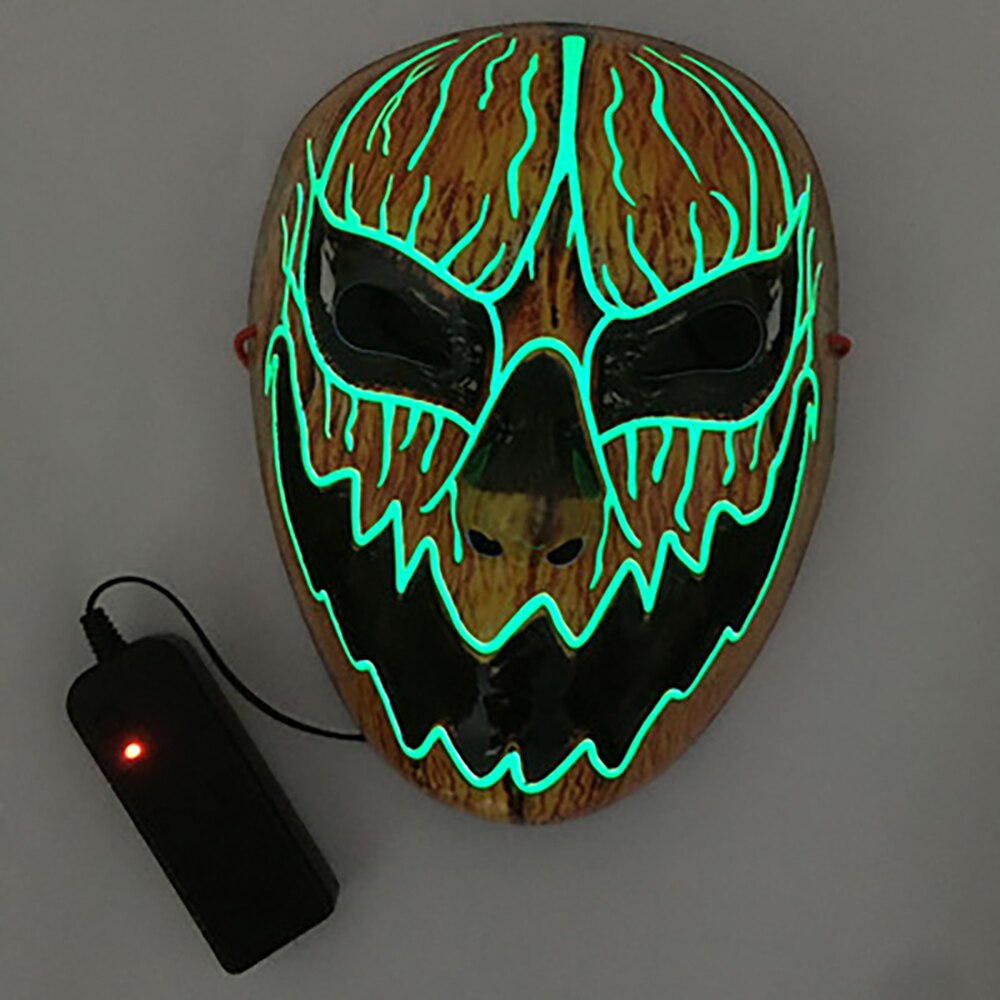 Clown LED Mask Halloween Party Mask Neon Light Up Luminous Wire Purge Scary: N18 green pumpkin