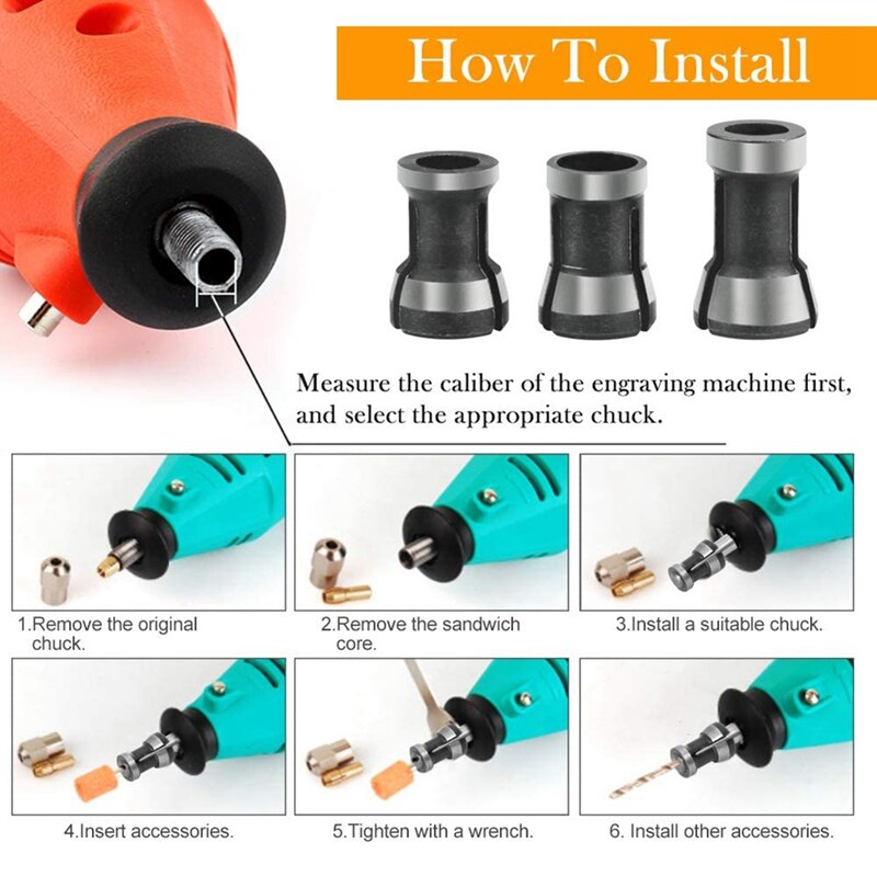 6 Pcs Router Collet Chuck High Precision Collet Reduction Sleeve HSS Split Bushing Collet Chuck Milling Cutter Adapter