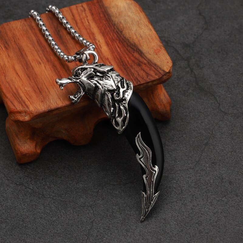 2022 Punk Cool Brave Men Wolf Teeth Pendant Necklace Women Men Lucky Jewelry Vintage Imitation Tooth Amulet Pendant Necklace: 5