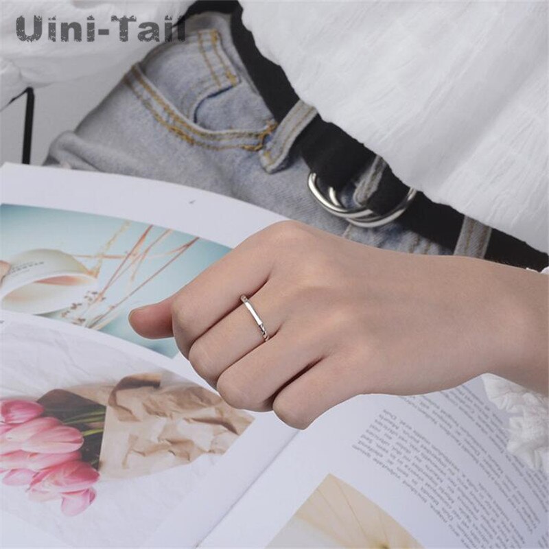 Uini-tail 925 sterling zilveren retro gladde draad ring eenvoudige prachtige lichte dunne lijn patroon ring  ed184