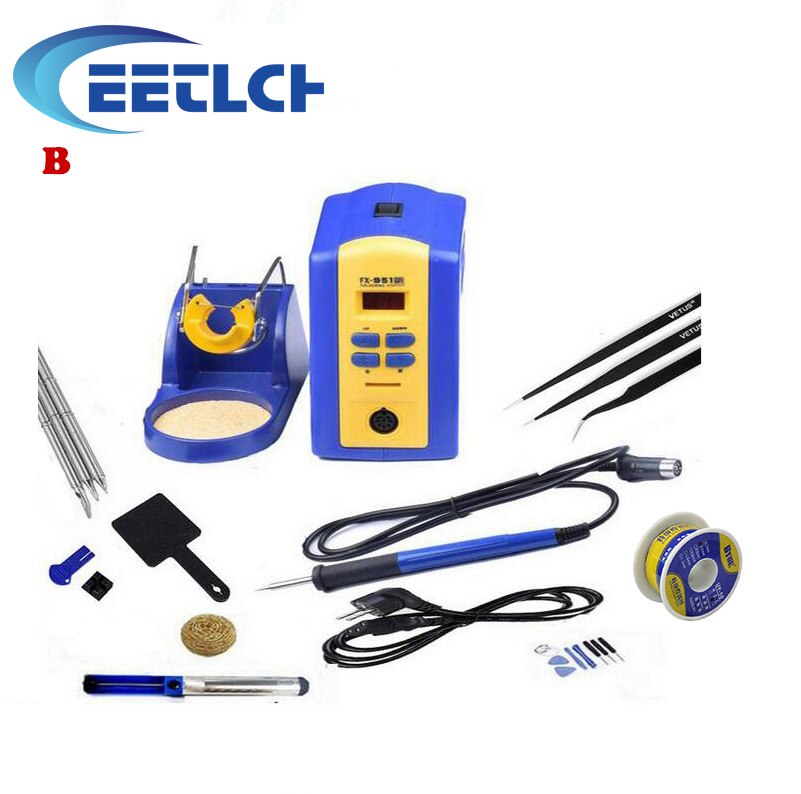 fx-951 Digital Thermostatic Soldering Station/Solder Electric Soldering Iron 110V/220V+Welding wire+tweezer+iron tip: B