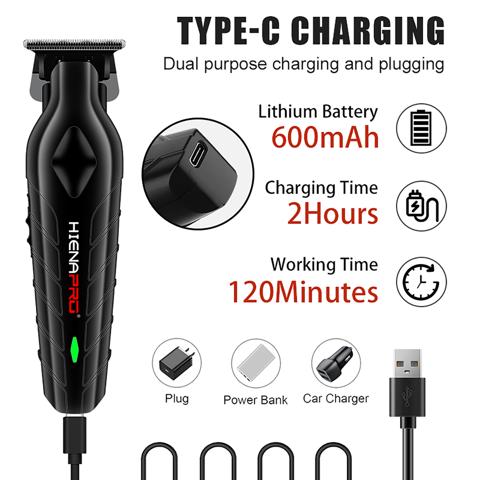 HIENA Kapper tondeuse Professionele haarsnijmachine Oplaadbare T9 Elektrische baardtrimmer Scheerapparaat Nat en droog kapsel