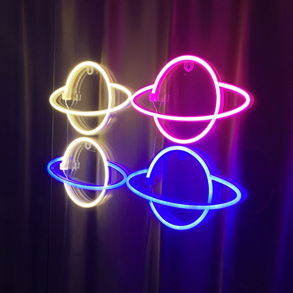 Planet Neon Sign Led Neon Wall Signs Pink Neon Lights Hanging Neon Light for Bedroom Kids Room Bar Hotel Shop Office Party