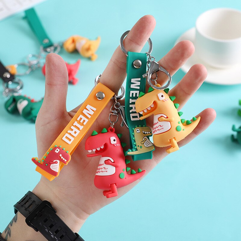 Online sława tendencja miękki Silcone mała lalka dinozaur brelok na klucze z motywem kreskówkowym pierścień pary kluczowa torebka z łańcuszkiem wisiorek