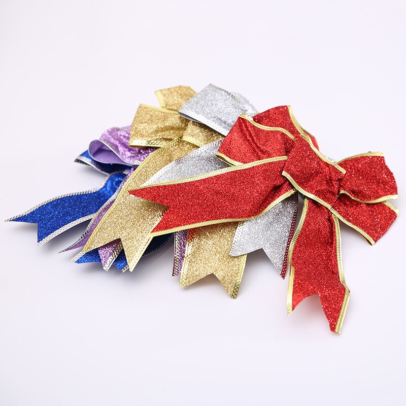 12 Nœuds De Noël Pailletés Avec Fil Métallique - Rouge Et Or, 5x5 Cm, Pour Sapin, Cadeaux, Couronne De Porte - 6