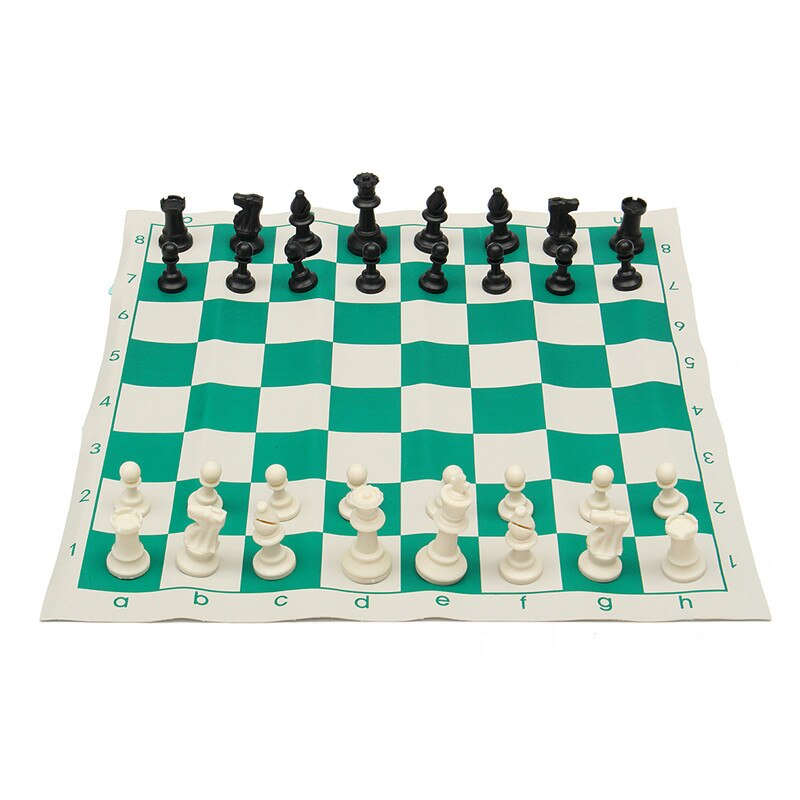 Traveling Portable Chess Traditional Chessboard Set for Tournament Club with Green Roll-up Board + Plastic Bag Chess Game: 53x10cm