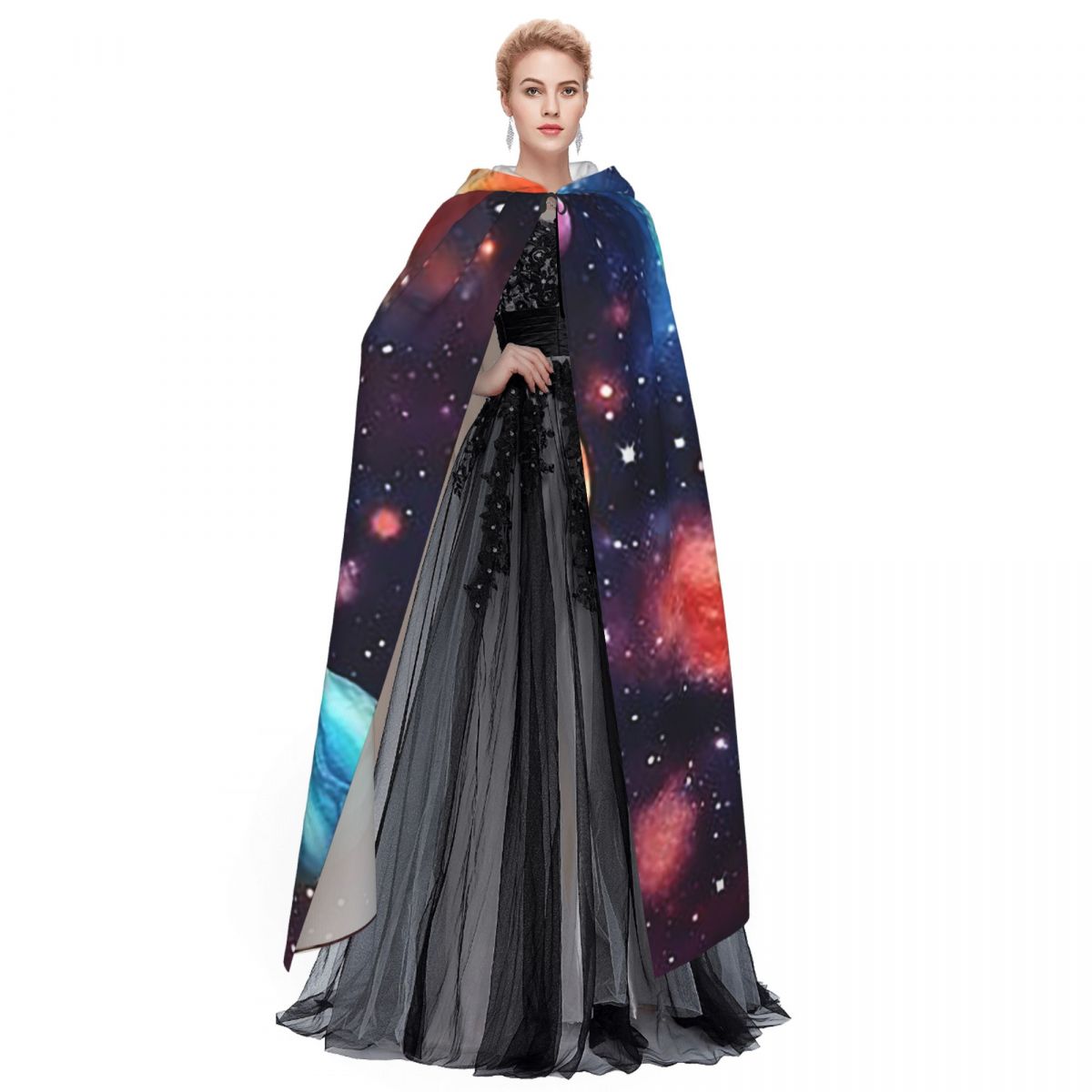 Sistema solar espaço planetas universo longo com capuz capa bruxa traje medieval cosplay capa halloweenparty adulto unisex