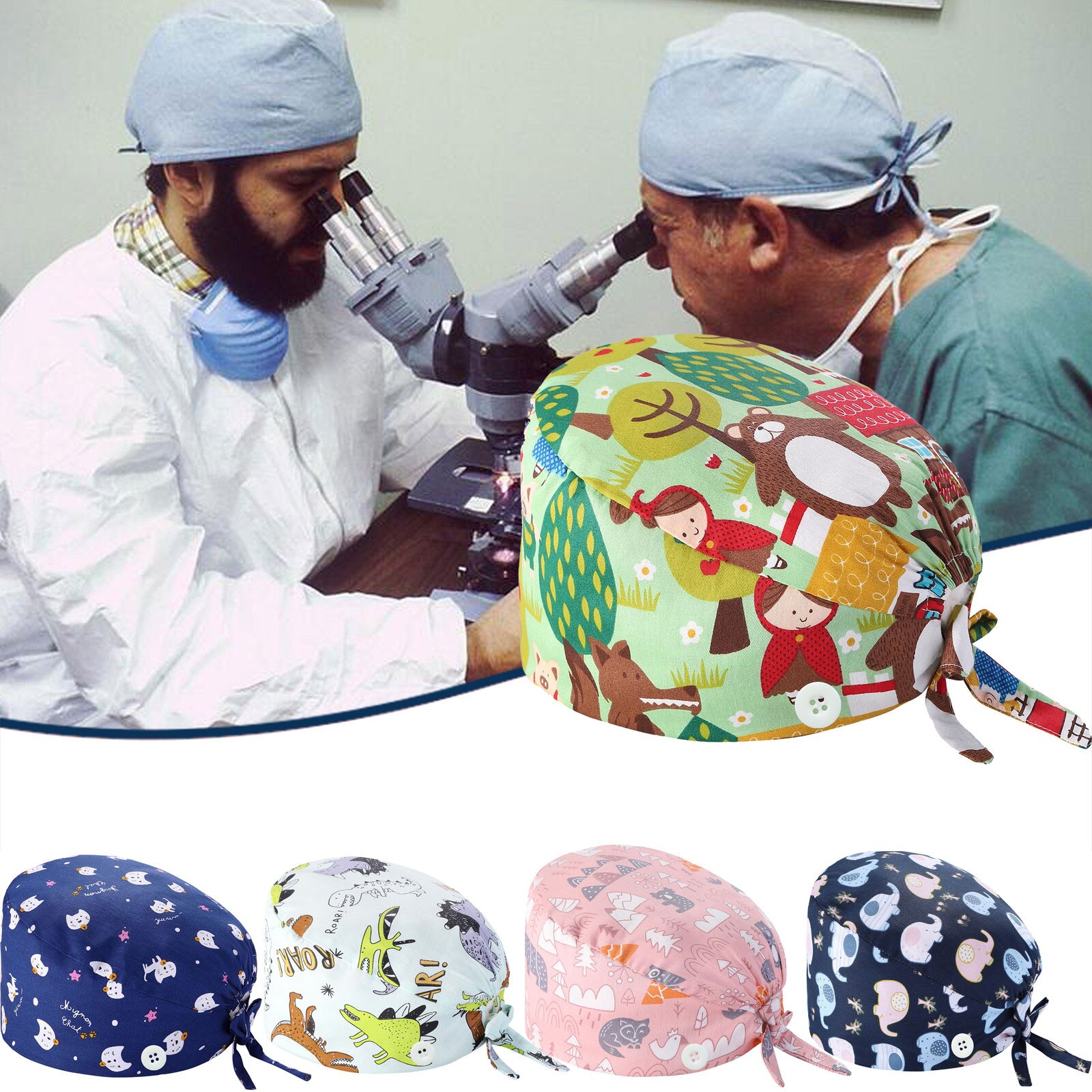 womens and men Scrubs Caps Reusable surgical cap lab Scrubs Beauty Work Cap Breathable With buttons nursing cap gorro enfermera