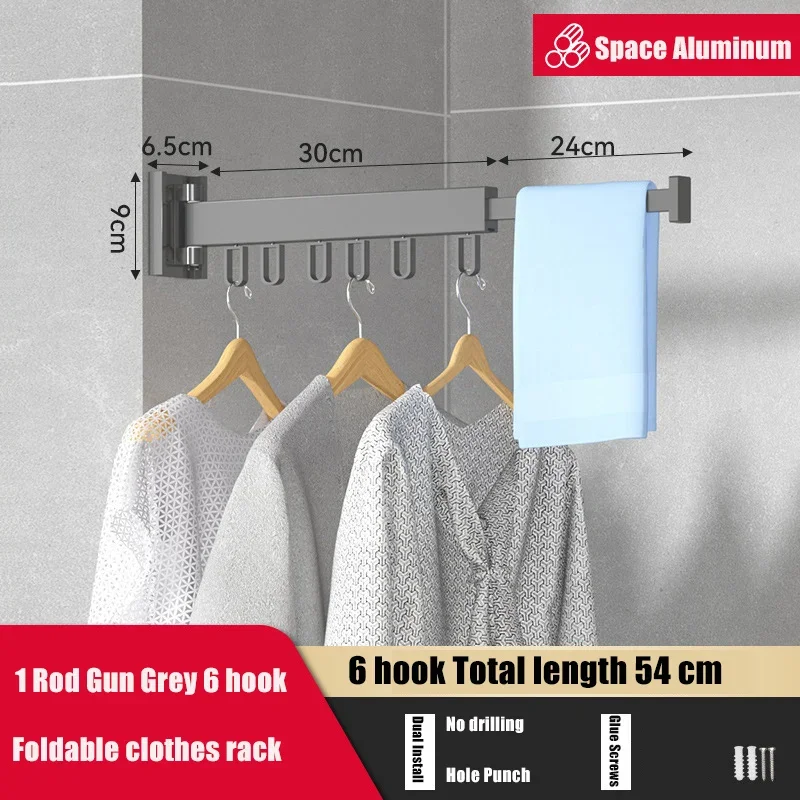 Retractable Cloth Drying Rack Folding Clothes Hanger Wall Mount Indoor & Outdoor Space Saving Aluminum Home Laundry Clothesline