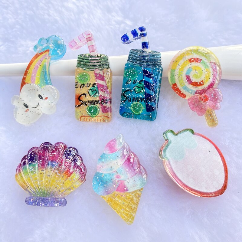 7 st/lot hartsblandning glänsande små saker platt rygg cabochon scrapbooking hår rosett centrum utsmyckningar gör-det-själv tillbehör  c62