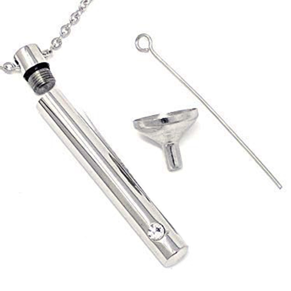 Unisex Rvs Sieraden Huisdier Cilinder Kristal Gedenktekens Schroef Open Crematie Urn Ketting Hanger Ash Case Houder