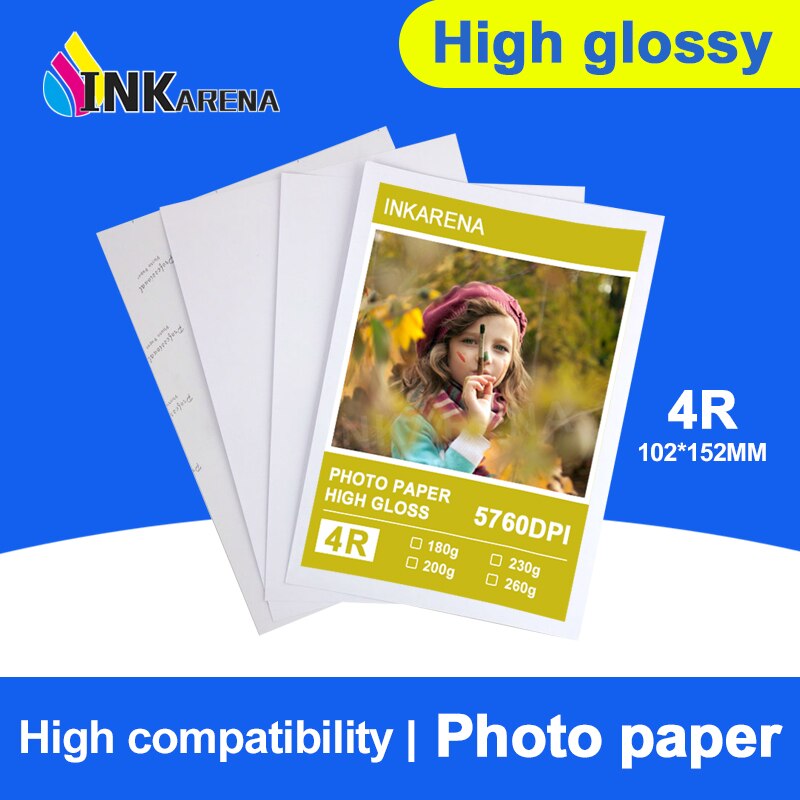INKARENA 100 Sheets Glossy 4R 4 x 6 Photo Paper For Inkjet Printer Paper Supplies Printing Paper Photographic Color Coated