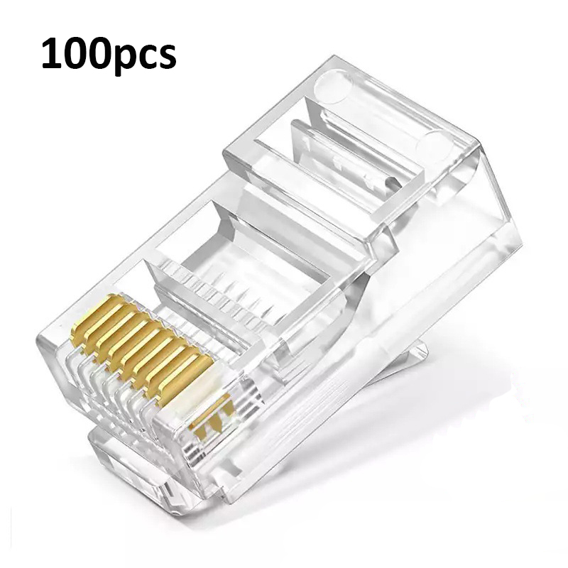 100pc genomgångskontakter  rj45 kat 6/ kat 5e- kontakter kristallände förgylld 8 polig 8c krymp utp standard ethernet nätverk modulär kontakt  rj45: Default Title
