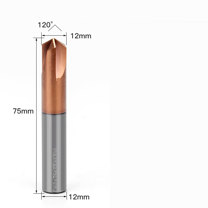 -1PCS,CNC solid carbide tungsten carbide steel Chamfer milling cutter,30&amp;45&amp;60 degree 3 flutes end mill: S-12mmxD12x75-120deg