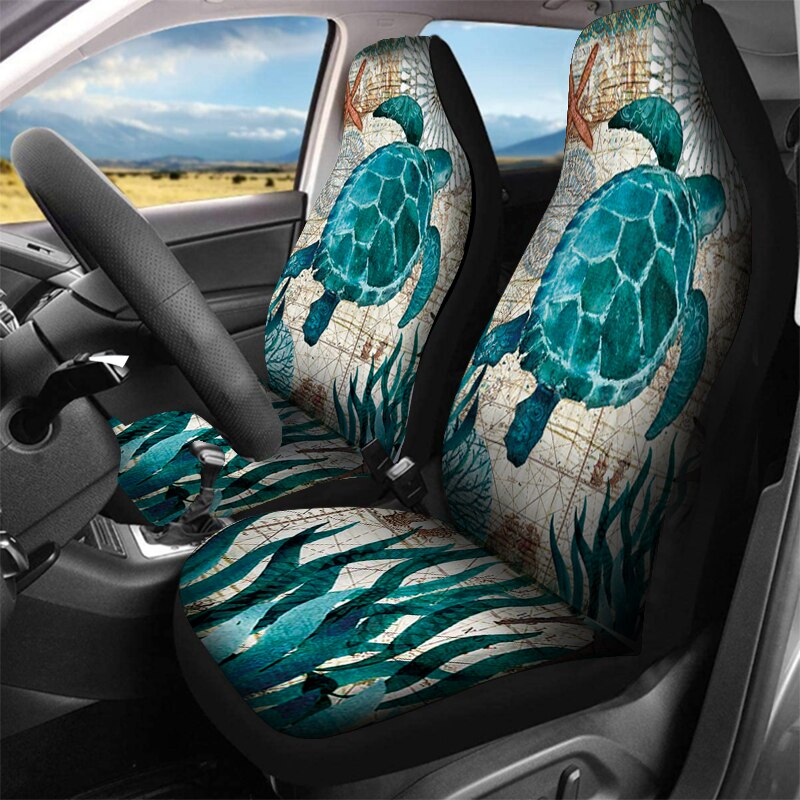 1/7Pcs Auto Seat Cover 3D Afdrukken Groen Gras Schildpad Patroon Voor En Achter Stoelhoezen, geschikt Voor De Meeste Suv 'S, Vrachtwagens En Tr