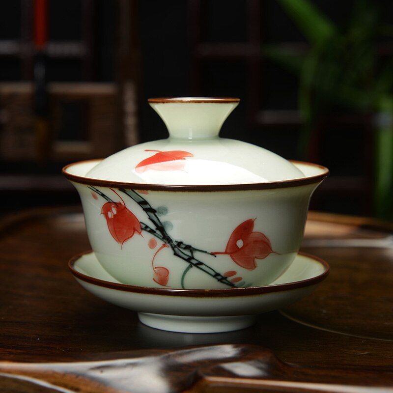 [storhet] håndmalt celadon gaiwan kung fu gaiwan porselen gaiwan jingdezhen 150ml gaiwan tesett kung fu tekanne: B