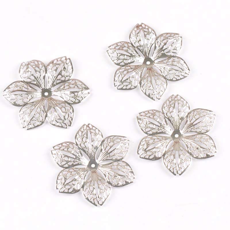 10 Uds. De Artesanía de Metal de flores huecas, envolturas de filigrana, conectores para pendientes, fabricación de joyas, accesorios de decoración para álbum de recortes, 43mm, ykl0782