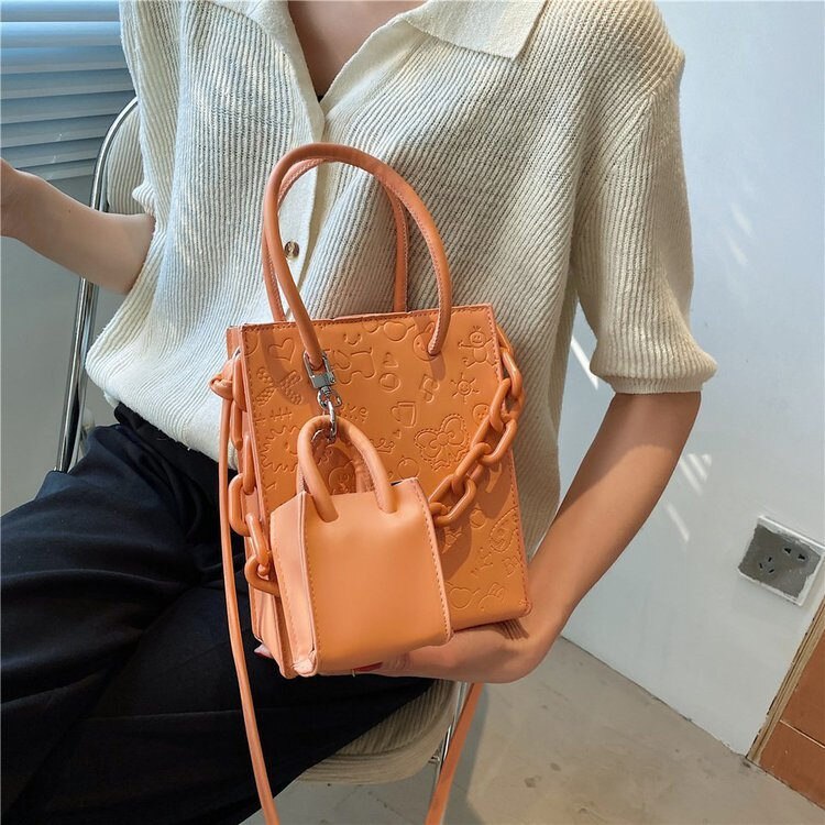 PU Leather Women Shoulder Bags 2Pcs Sets Ladies Handbags Teenage Girls Crossbody Bags Cartoon Print Purses for Women Bag