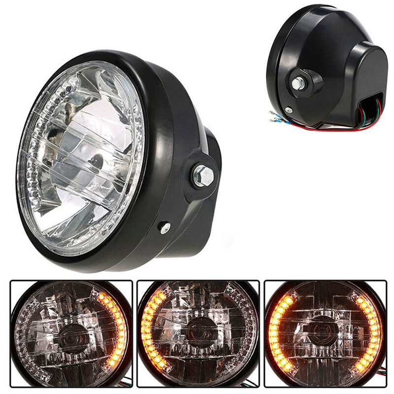 Universal 1Pc Black 7 Inch Motorcycle Headlight H4 35W LED Head Lamp 9 Wires Turn Signal Light