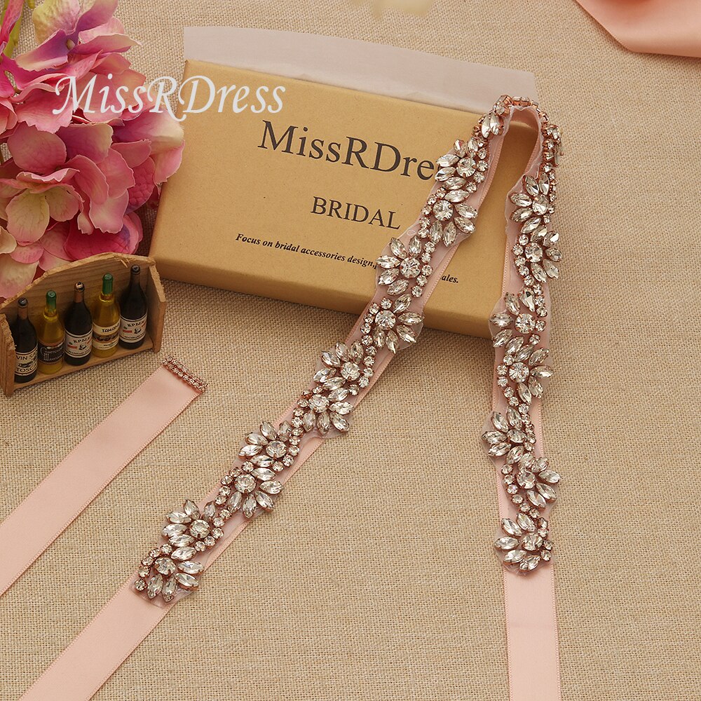 Missrdress 90cm lang krystal bryllupsbæltebælte roseguld diamant brudebælte rhinestones brudebælte til brudekjoler  jk816