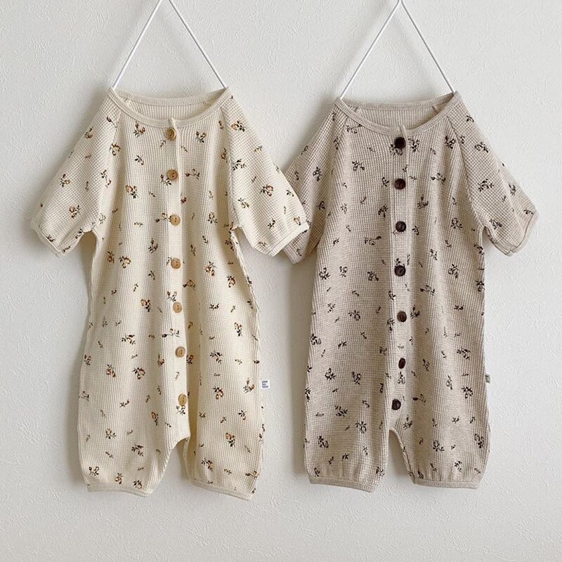 Baby Jongens Meisjes Rompertjes Herfst Korte Mouw Knop Baby Jumpsuit Leuke Peuter Effen Kleur Kleding Katoenen Baby Kleding