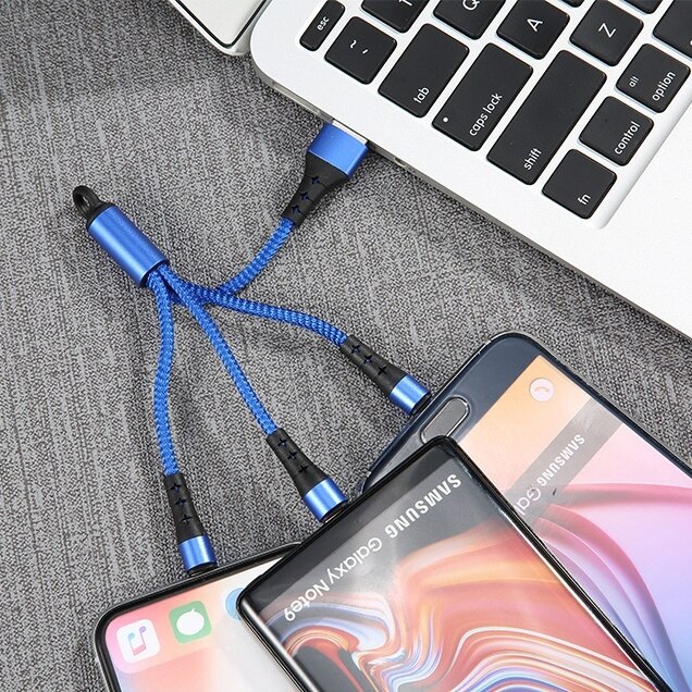 3 em 1 cabo de carregamento de corrente chave viagem portátil curto cabos para o tipo c micro usb iphone cabo de carregamento rápido para todos os smartphones