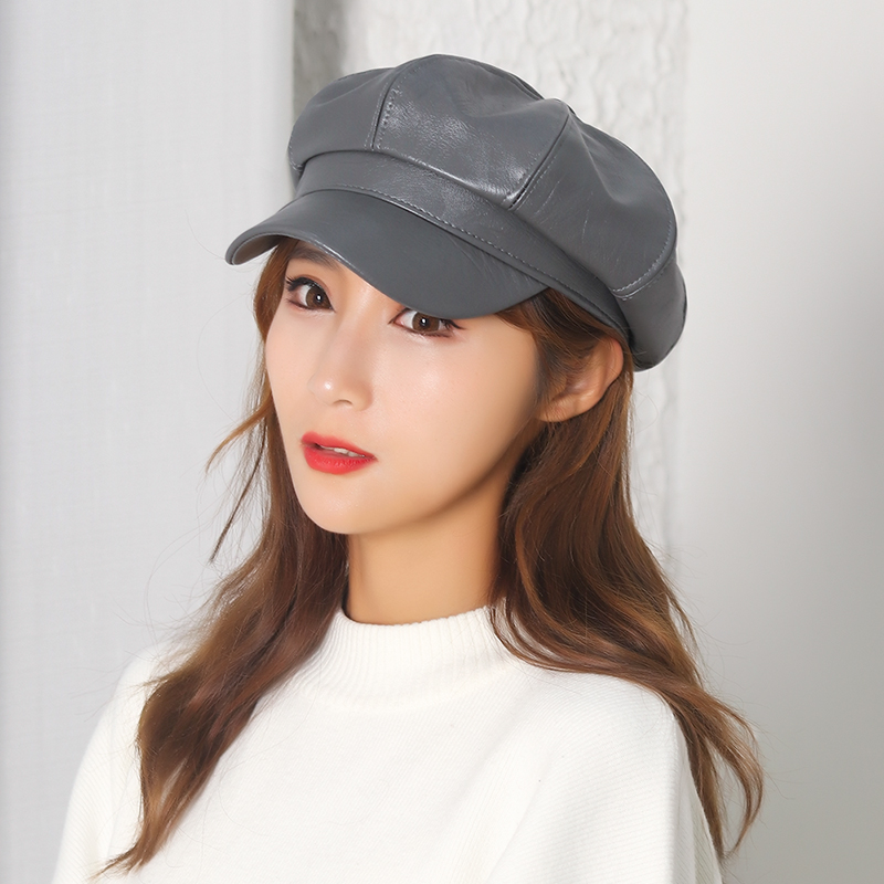 D&amp;T 2022 Octagonal Cap Beret Men Women Unisex Cotton Material Solid Artist Hat Sun Protection Warm: grey