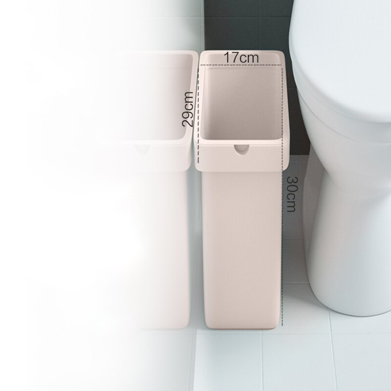 Papelera de basura para baño y cocina, cubo de basura con costura estrecha para la cabecera, ahorro de espacio, cesta de reciclaje de plástico