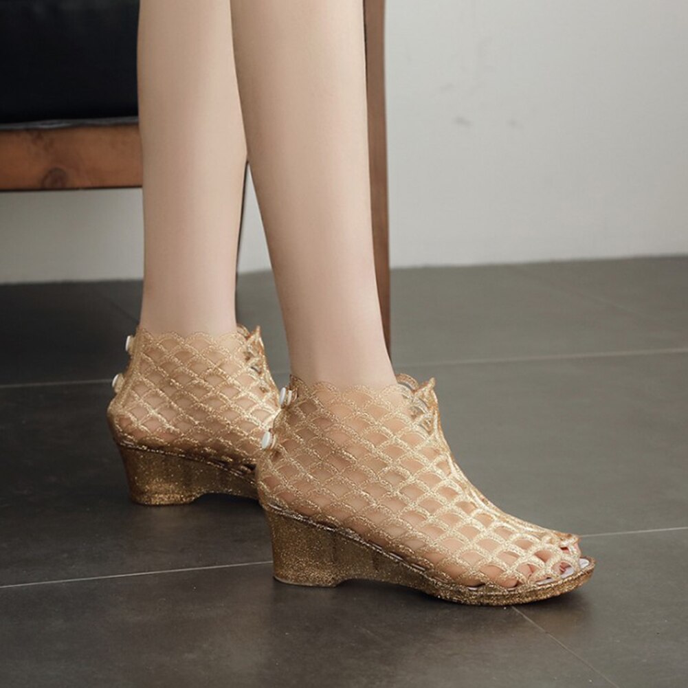 Dames blingbling sandalen open teen holle mesh casual slip op hoge hakken jelly schoenen zomer dames fishmouth sandaal