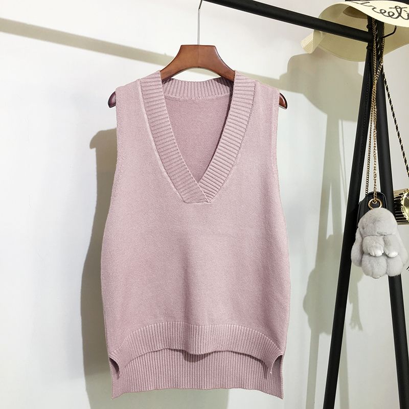Chaleco tejido cuello pico para mujer, suéter coreano salvaje suelto, sin mangas, novedad de otoño e invierno
