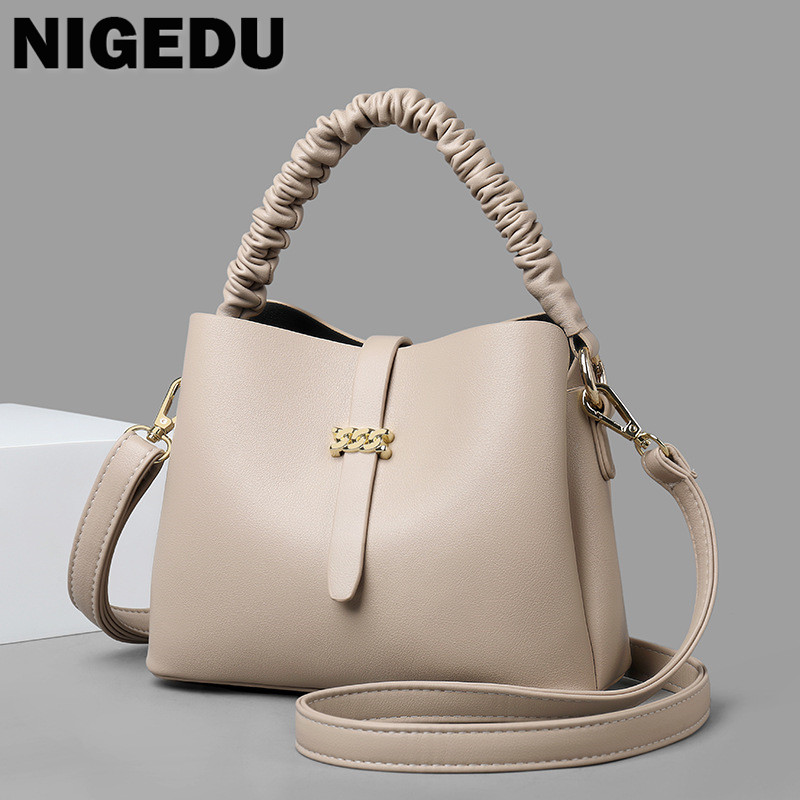 NIGEDU eimer Schulter tasche für Frauen handtaschen kleine PU leder Bote taschen Elegante Geraffte damen totes bolsa