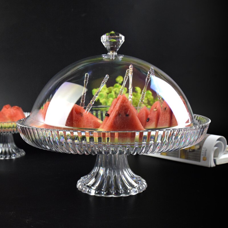 Acrylic Transparent fruit tray with cover plastic transparent snack plate household round candy plate Snack cake fruit plate