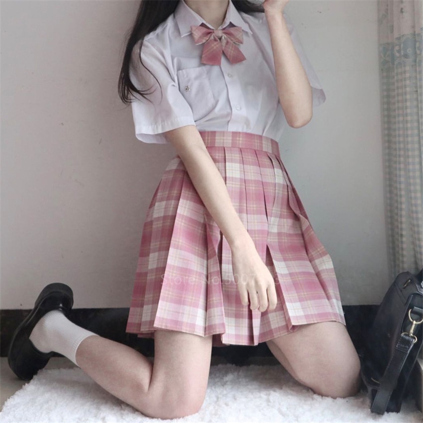 Student Pink JK Uniforms Girls Japanese Style Sweet College School Uniform Short Sleeve Sailor Costume Pleated Skirt Suits