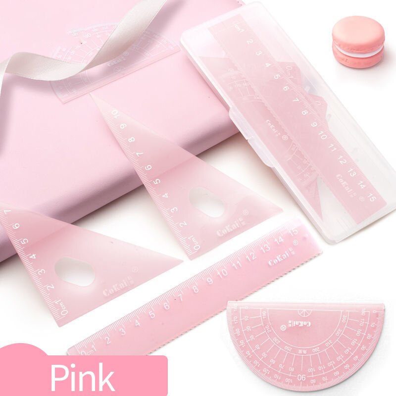 compasses ruler set triangle straightedge multifunctional math drawing caliper 2022 stationery school supplies: Hard ruler set pink