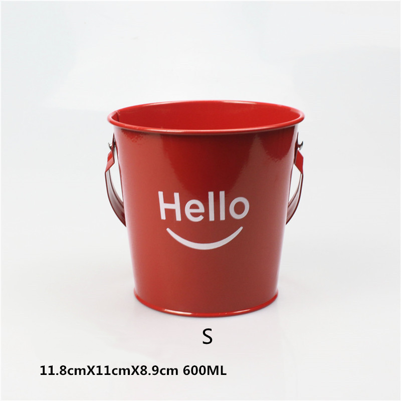 Secchiello per il ghiaccio patatine fritte secchiello piccolo caffetteria Bar Party creativo Mini secchiello per il ghiaccio patatine fritte barile ferro: Hello-Red-S