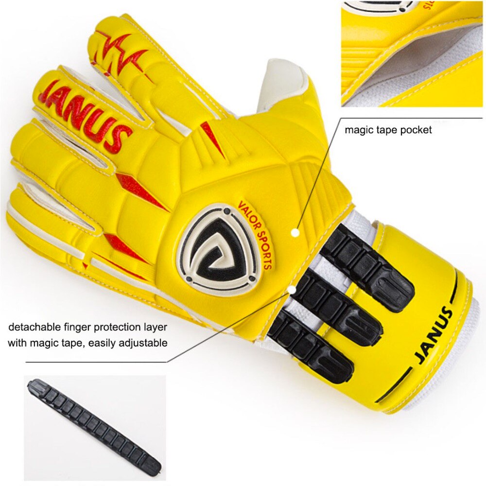 Janus JA939 gants de gardien de but de Football garçon amovible Protection des doigts gant de Football gardien jaune rouge adulte