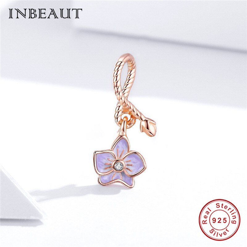 INBEAUT 100% 925 Sterling silber Rose Gold schmetterling orchidee anhänger charme für frau Armbinde oder halskette DIY schmuck