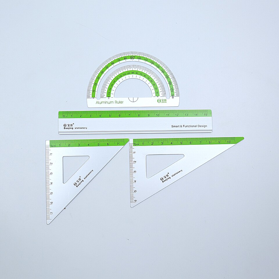 Regla de aleación de aluminio para estudiantes, regla triangular de Metal geométrico, material escolar de oficina, 4 unids/set