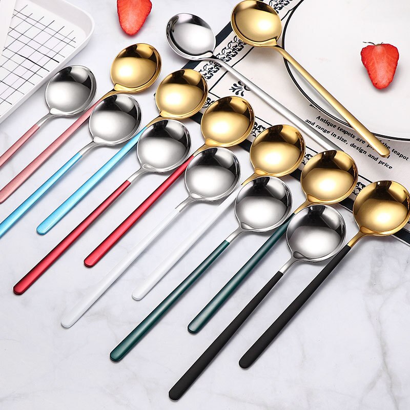 Ensemble de cuillères à thé à Long manche en or, 3 pièces, cuillères à thé en acier inoxydable de alimentaire, pour Dessert, café et crème glacée, accessoires de cuisine