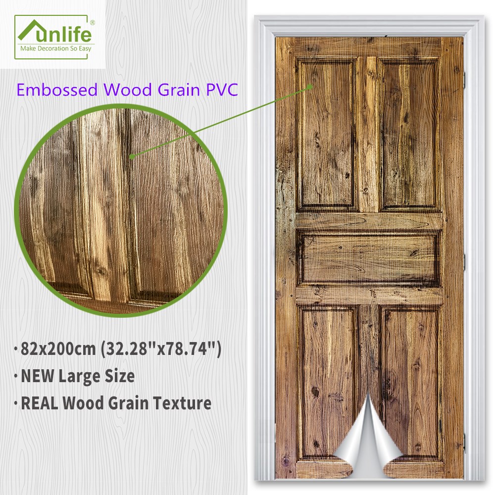 3D grano de madera repujado PVC antigua puerta de madera pegatina adhesivo decoración del hogar papel pintado impermeable a prueba de rasgaduras póster de pared mural calcomanías