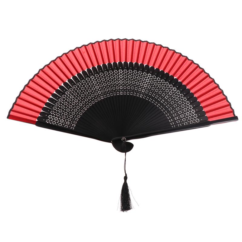 Vintage håndholdt folding vifte dans ytelse fan dekorativ kinesisk stil håndverk hul hånd fans fest favoriserer sommeren: Hul rød vifte