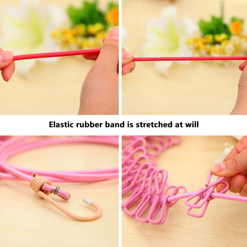 Portable Outdoor Clothesline Easy to Take Hanging Rope Windbreak Non-slip Clotheslin With 12 Clothespins Clothes Dryer