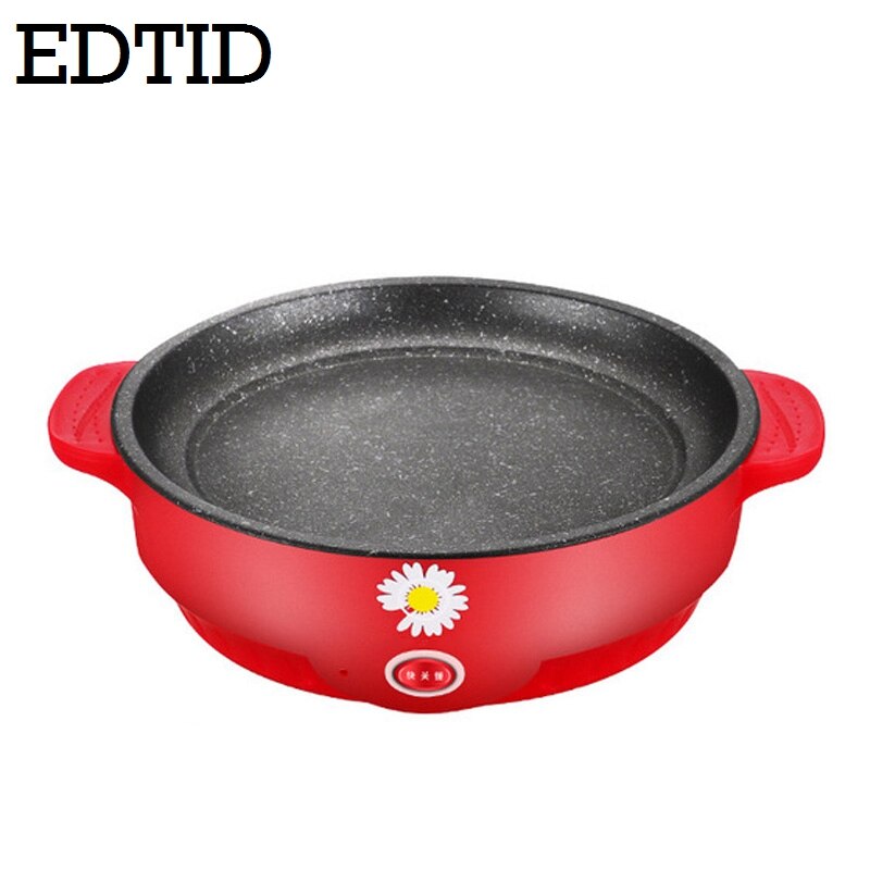 EDTID 220V Mini Electric Cooking Pot Multifunction Rice Cooker Pot Noodles Egg Soup Steamer Non-stick Linner Electric Cooker: Red