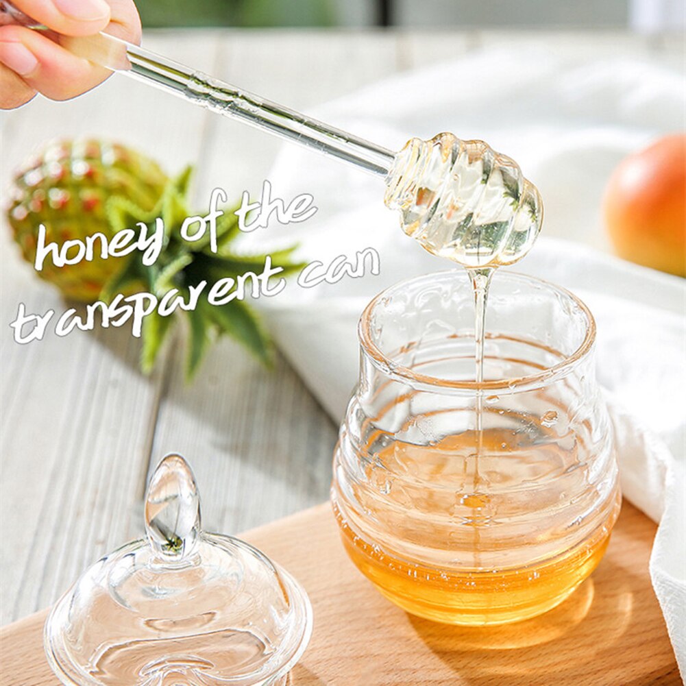 Honeycomb shape honey jar with spoon lid clear glass honey container glass bottle glass jar household kitchen supplies