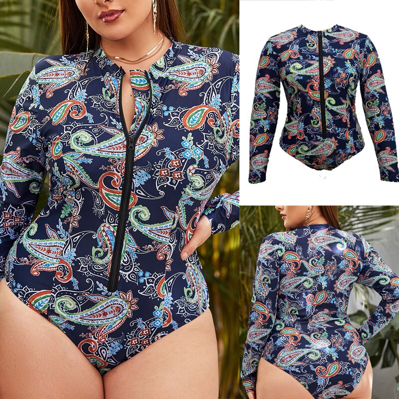 2022 nuovo Plus Size L-6XL costume da bagno donna Surf costume da bagno stampato costumi da bagno donna cerniera One Piece Rash Guard abiti da sub