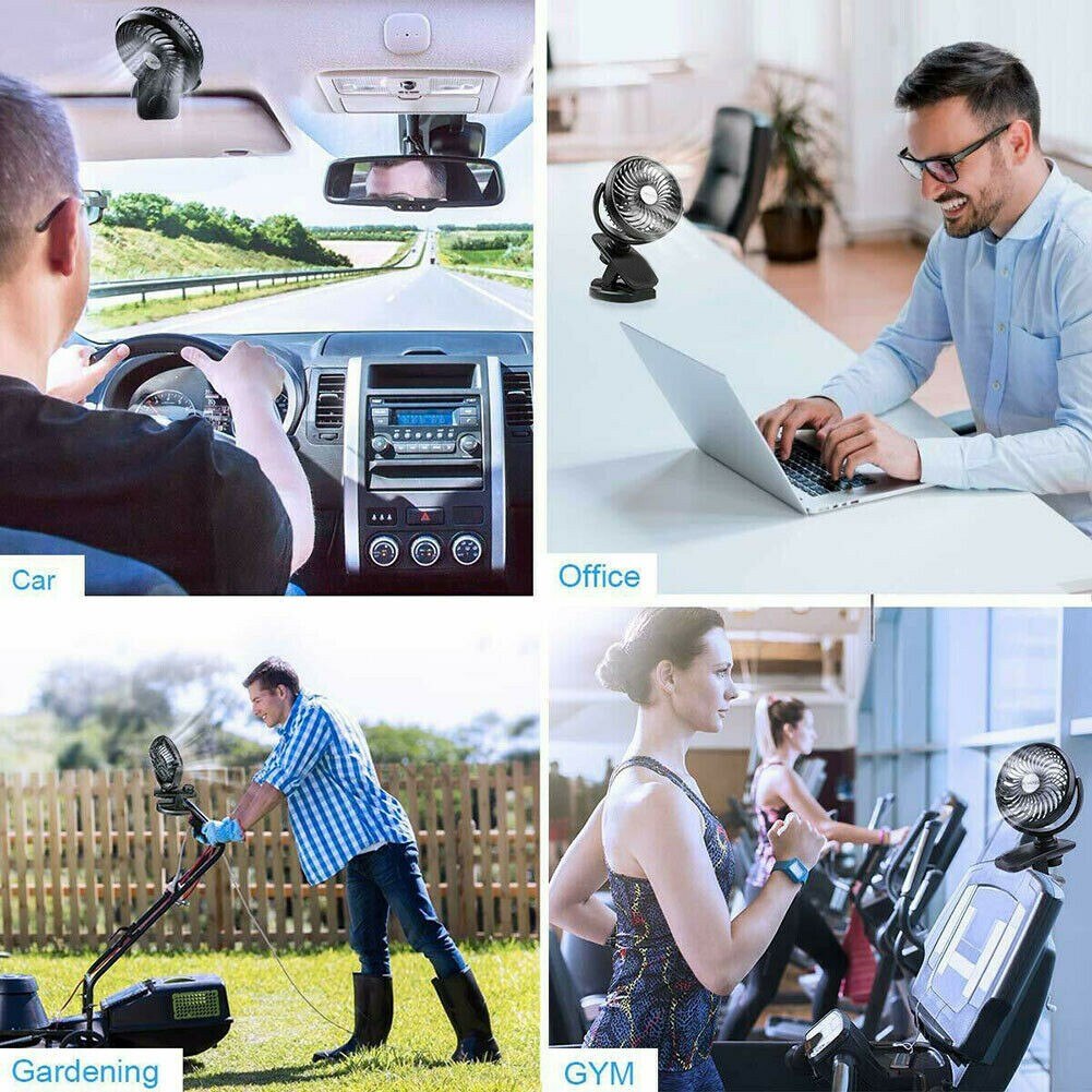 Usb Oplaadbare Clip Desktop Tafel Ventilator Mini Draagbare Klem 360 Graden Roterende Ventilator Koeling Luchtkoeler 2600Mah Batterij