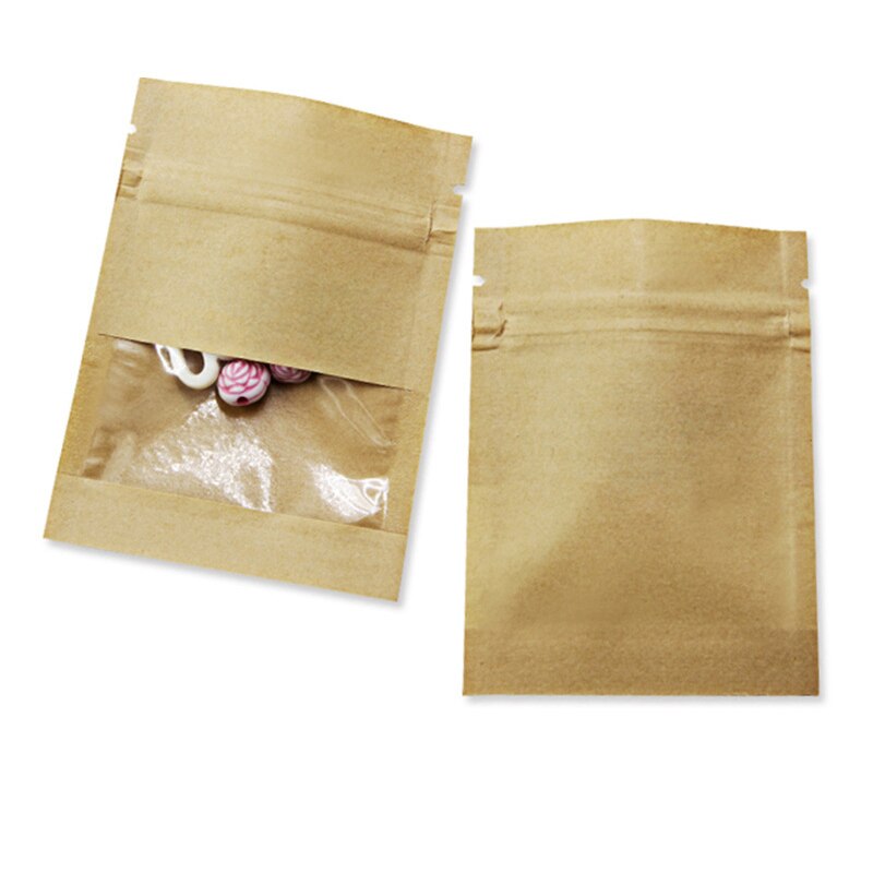 20Pcs Brown Kraft Paper Bag Window Zip lock Empty Dried Food Fruit package Self Sealing Zipper Stand up Bags