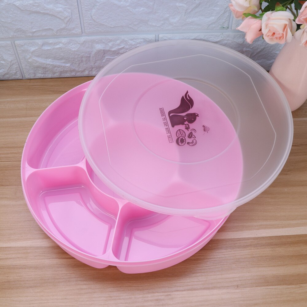 Multi Sectional Snack Serving Tray Set with Lid for Home (Red): Pink
