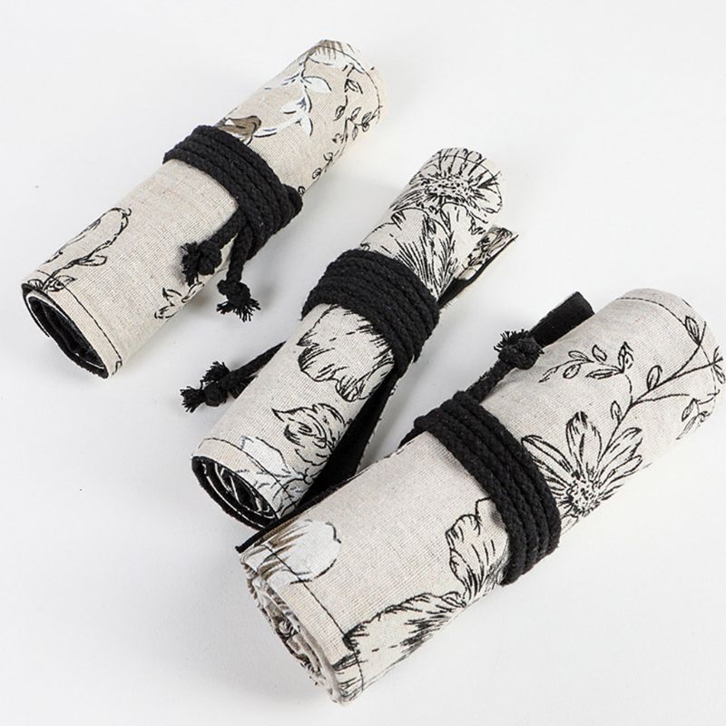 Pæon 12/24/36/48/72 huller lærred rullepen gardin blyant taske sag makeup wrap