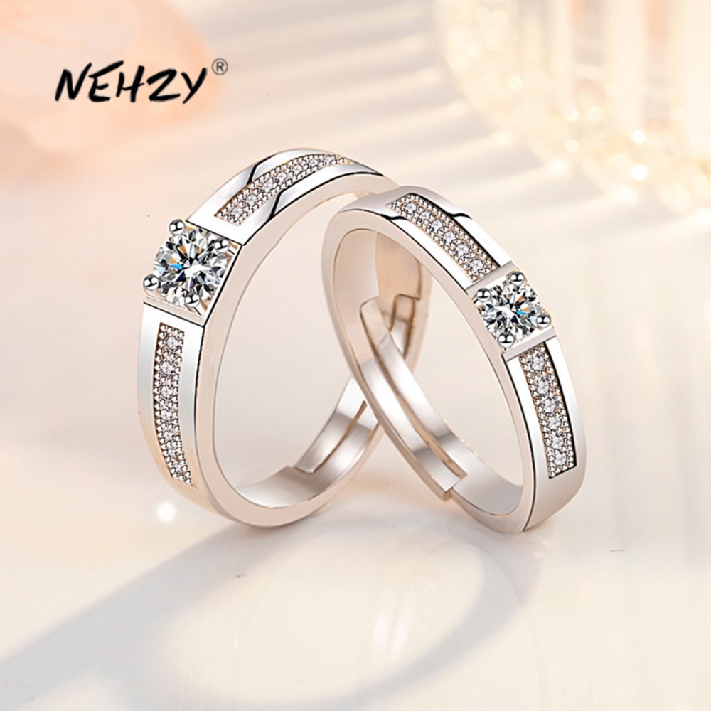 NEHZY 925 Sterling Silver Woman Jewelry Retro Simple Crystal Zircon Couple Ring Adjustable Size